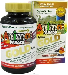 NaturesPlus Animal Parade Gold Laste multivitamiinid - sorteeritud kirss, apelsin ja viinamarjamaitsed - 120 loomakujulist närimistabletti, pakend 2 - vegan, gluteenivaba - 120 kokku serveerimist