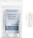 PureCaps USA- Tühjad taimetoitlased Vegan Pillid Kapslid suurus 0| 10 000 Eraldatud Pillid | Selge | Mitte- GMO sertifitseeritud | SLS, Gluteen, säilitusaineteta