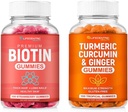 Biotiin ja kurkum Vegan Gummies Combo | Max Tugevus juuste kasv, naha tervis ja üldine heaolu | 10000 mg biotiin ja 95% standarditud kurkumiin | Looduslik, mitte-GMO ja gluteenivaba toidulisand