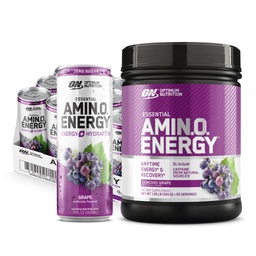 Optimaalne toitumine Amino energiapulber: Concord Viinamarja (65 Servings) koos Essential Amino Energy Plus Electrolyes Vahuvein: Viinamarja (12 Cans) - komplekti pakett