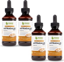 Maxx Herb Astragalus Juurekstrakt - Max Tugevus Vedelik Tinktuur Imendumaks Kui Kapslid Või Pulber, Immuunsüsteemi Tugi ja Vaimne Selgus - 4 pudelit, 4 Oz Iga (240 Servings)