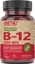 Deva Vegan Vitamiinid B-12, kõrge potents 2500 mcg B12, kiiresti lahustuv, sublingvaalne, 90 tabletti (pakk 3)