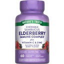Looduse tõde Elderberry Immuunkompleks | 60 närimistabletti | Plus C-vitamiin & tsink | Segatud marja | Vegan, mitte-GMO ja gluteenivaba toidulisand