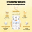 Anti-Aging, Resveratrol, NADH & PQQ, Terved juuksed, nahk ja küüned, Cellular Health, Spermidine, Ubikinol, GMP, valmistatud USA 60 kapslit