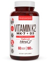 Vitamiin K2 D3 täiendus 5000 IU D3 ja 180 mcg Vitamiin k2 MK7 toidulisand tervete luude, terve südame ja südame-veresoonkonna tervise-60 Lihtne neelata köögiviljade korgid MenaQ7 K2 MK7