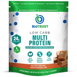 BioTrust Low Carb Protein Pulber - Tervislik Isoleeritud vadakuvalgu pulber ja kaseiinisegu rohttoidust, karjamaal kasvatatud veised, pluss seedeensüümid - Soolatud karamelli, 14 Servingut