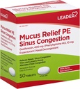 Leader Mucus Relief PE Sinus Congestion, Expectorant; Nina dekongestant, Thins and Loosens Mucus, Kohene vabanemine, leevendab rindkere ummistusi, 50 tabletti
