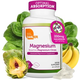 Zahler - magneesiumilisandi kapslid 200 mg (60 krahv) sertifitseeritud Kosher bioaktiivne magneesiumtsitraat Maxi imendumiseks - looduslik magneesiumi mineraal meestele ja naistele - parimad magneesiumilisandid