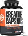 Kreatiin Kapslid, 5 g Premium 3X ThreeAtine Pre Workout Bulk Lihasmassi Gainer, kõrge imendumine Lihtne võtta Kreatiin Monohüdraat Pillid Alternatiivne optimaalne jõudlus meestele naistele, 180 kapslit