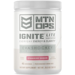 MTN OPS Ignite Lite Energiajook Pulber Gluteen Vaba lämmastikoksiidi Lisandi Joogisegu, L Arginiin, L tsitrulliin, Kofeiin ja Nootroopne Suhkruvaba Joogi Segu, 45 Servings, Maasika Daiquiri Maitse Eva Shockey
