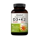 NatureBell Vitamiini kahekordne tugevus D3 + K2-240 Softgels - 10 000 IU D-vitamiini & 200mcg K2 - Luu tugevus, immuunfunktsioon & kaltsiumi imendumise tugi * - Kookosõli infundeeritud