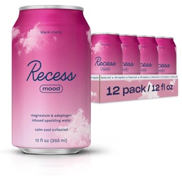 Recess Mood Magneesium & Adaptogen Drink, Lõõgastav Jook, 12 untsi (Must Kirss, 12 pakki)