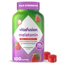 vitafusioon Max Tugevus 10 mg melatoniini kummid, maasikamaitselised, täiskasvanud melatoniini kummi vitamiinilisand, 100 loend, 50 päeva pakkumine