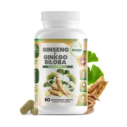 GreeNatr Ginko Biloba & Panax ženšenni lisand - punane ženšenni aju lisand mälu ja fookuse jaoks - Ginkgo Biloba lisandid hea nägemise, immuunsüsteemi ja parema verevoolu jaoks - 60 tabletti