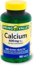 Spring Valley Calcium 600 mg, tabletid Toidulisand, Luude Tervis, 100 Count +