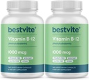 BESTVITE Vitamiin B12 (metüülkobalamiin) 1000 mcg (480 taimekapslit) (2 x 240) (metüül B12) - Steaate ei ole - vegan - mitte GMO - gluteenivaba