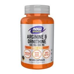 NOW Sports Nutrition, Arginine & Ornitiin 500/250 mg, Aminohapped, 100 Veg kapslit