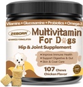 Koer multivitamiin mineraalidega üldiseks terviseks - koerte vitamiinid ja toidulisandid glükosamiiniga, probiootikumid kutsikatele ja vanematele koertele mineraalidega - Omega 3 kalaõli nahale ja kate - 107 närimist