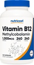 Nutrikost Vitamiin B12 (metüülkobalamiin) 1000mcg, 240 kapslit - taimetoitlane, mitte-GMO ja gluteenivaba B12 täiendus