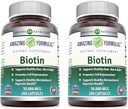 Amazing Formulas Biotin 10000 mcg Veggie kapslid | Vitamiin B7 täiendus | Mitte-GMO | Gluteenivaba | Valmistatud USAs (200 Count | 2 Pack)