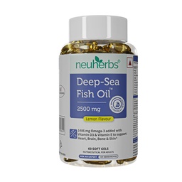 Neuherbs Süvamere kalaõli (60 Softgels) Omega 3 Täiendav kolmekordne tugevus 2500 Mg lihastele, liigestele, südamele ja kognitiivsele toele | Sidrunimaitsega kalapraod ei ole meestele ja naistele | (pakk 1)
