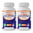 Vitamatic Melatonin 60 mg Fast Dissolve Tabletid - 60 Vegan Natural Berry Maitse tabletid - Mitte-Habit Forming - Mitte-GMO, Gluteenivaba (2 pudelit)