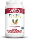 Vega valk ja rohelised, soolatud karamell, Veganvalgu pulber, 20 g taimset valku, madala süsivesikusisaldusega, keto, piimavaba, gluteenivaba, mitte-GMO, hernevalk naistele ja meestele, 1,7 naela (25 serveerimist)