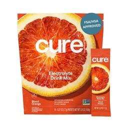 Cure Hydration | Plant-Based Electrolyte Drink Mix | No Add Sugar | FSA-HSA | Dehüdratsioon Relief Pulber valmistatud kookosvesi | Non-GMO | Vegan | Pouch of 14 Packs - Blood Orange