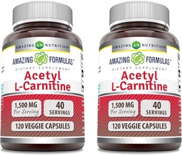 Hämmastav valem Atsetüül L-karnitiin 1500 Mg ühe serveeritava köögiviljakapsli kohta | Mitte-GMO | Gluteenivaba | Valmistatud USAs | Sobib taimetoitlastele (120 loend) | Pakend 2