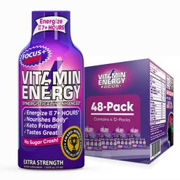 Vitamiinienergia fookus + ekstra tugevus energia Shot Berry 48 Pack, 260mg looduslik kofeiin, B-vitamiinid, CoQ10, Aminohapped, fookus, tootlikkus ja selgus, nullsuhkur, gluteenivaba, 1,93 fl oz