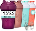 GOMOYO 4-Pack - 20 Ounce Shaker Bottle, Protein Shaker Wire Whisk x4, Bulk Protein Drink ja Pre-Workout Shaker Cup, nõudepesumasin Safe & BPA Free