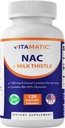 Vitamatic NAC Supplement N-atsetüül-L-Cysteine (NAC) koos piimaohakaga 50: 1 Ekstrakt - toetab immuunsust, hingamist, maksa tervist, 1200 mg ühe serveerimise kohta, 120 Veg kapslit