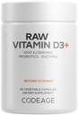 Koode Toores D3-vitamiin + kõrge potents 5000 RÜ Saccharomyces Cerevisiae lisand - toores vitamiin, probiootikumid, seedeensüümid, puuviljad ja rohelised - 2-kuuline pakkumine - 60 kapslit