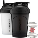 Hydra Cup ProFlow Shaker pudelid | Protein Shaker Cups viskipalliga, Leak-Proof Lid, Hidden Carry Handle | BPA-Free Gym Mixer valgupulbrile, Segamislisandid (2 Pack koos Power Whisk)