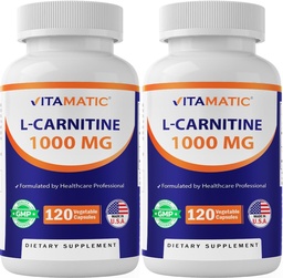 Vitamatic L-Carnitine Fumarate 1000 mg - 120 Vegetable Capsules (2 Bottles)