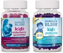 Emme Bliss Kids Elderberry Gummies 60 Count (1. pakk) ja Kids Probiootikumid + Prebiootilised Gummies 45 Count (1. pakk), Toeta laste immuunsust ja tervislikku seedimist