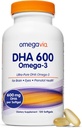 OmegaVia DHA 600 mg, Ultra Pure Omega-3 DHA lisandid ajule ja silmadele, DHA sünnieelsed vitamiinid naistele, Burpless Fish Oil Omega 3, IFOS testitud, 120 Softgels