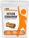 BulkSupplements.com Cinnamon Bark Extract Pulber - Ceylon Cinnamon Supplement, Taimne täiendus - Vegan & Gluten Free, 1,2 g per Serving, 500g (1,1 naela) (pakk 1)