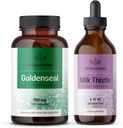 HERBAMAMA Goldenseal ja Piimaohakakomplekt - 700 mg kuldse juure kapslite ja piimaohaka tinktuur 2 fl oz - Vegan, GMO-vaba, suhkur ja alkoholivaba - 2 pakend