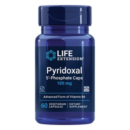 Elu pikendamine Pyridoxal 5'-fosfaadi kapslid - Vitamiin B6, 100 mg, bioaktiivne B6 südame-veresoonkonna, neerude ja närvide tervise jaoks - gluteenivaba, mitte-GMO, taimetoitlane - 60 taimekapslit