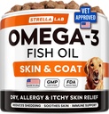 StrellaLab Omega 3 koertele - (180Ct) Kalaõli ravi - Allergia & Itch Relief Naha & Coat Supplement - Kuiv sügelev nahk, Anti Shedding & Hot Spots Ravi - Lemmikloomade lõhe õli närib - kana maitse