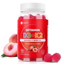 Vitamiin D3 K2 Gummies - 90 Krahv Suhkruvaba Vitamiin D3 9000 RÜ + K2(MK-7) 90 mcg luude ja immuunsüsteemi tervise, Vegan närimistable K2 D3 vitamiinilisandi Naistele Meestele (virsikumaitse)