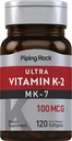 Torukivimi vitamiin K2 MK7 | 100 mcg | 120 softgels | Mitte-GMO, gluteenivaba toidulisand