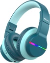 iClever BTH12 Kids Bluetoothi kõrvaklapid, värvilised LED-tuled juhtmeta laste kõrvaklapid, 74/85dBA Safe Volume,85H Playtime, Bluetooth 5.2,Over Ear Headphones Built-in Mic iPad / tahvelarvuti / lennuk, Green