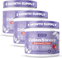 ColonSweep - Maasikas Maitsestatud Probiootiline Psyllium Husk Pulber Colon Cleanser, 7,8 oz. Fiber Supplement Support for Gut Health - Puhastuspuhitus Relief & Detox - 30 Servings (Pack of 3)