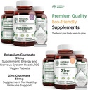 Natural Nutra Kaalium Gluconate 99 mg ja tsink Gluconate 50 mg toidulisandeid aitab säilitada immuunsust ja energia taset, gluteenivaba, oluline hea tervise.