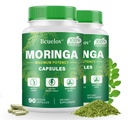 Moringa kapslid 2 pudelit | 800mg Pure Moringa Pulber kapslid - toetab energiat, immuunsüsteemi toetust, soolestiku tervist, rohelist supertoitu sisaldab vitamiine ja aminohappeid
