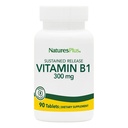 Natures Plus B1-vitamiin (tiamiin HCI), püsiv vabanemine - 300 mg, 90 taimset tabletti - gluteenivaba - 90 serveerimist