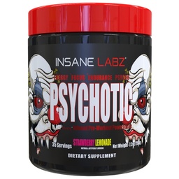 Insane Labz Psychotic, High Stimulant Pre Workout Pulder, Extreme Lasting Energy, Fookus ja vastupidavus beeta-alaniin, Kreatiin Monohüdraat, DMAE, 35 Srvgs (Maasikas Lemonaadi)