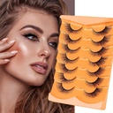 Heasy Fox Eye ripsmed, Wispy False ripsmed D Curl Mink ripsmed Fluffy False Lashes Natural Look Cat Eye Lashes Strip Pack 7 paari, Black